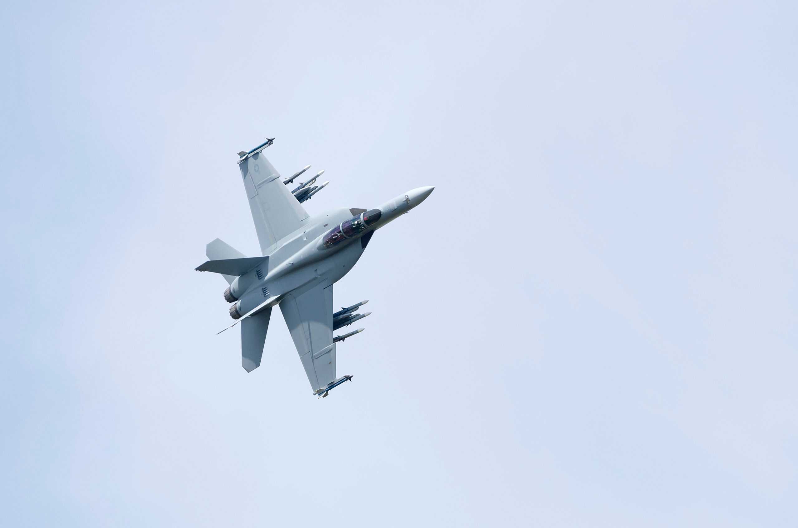 US Navy F/A-18F Super Hornet fly past.