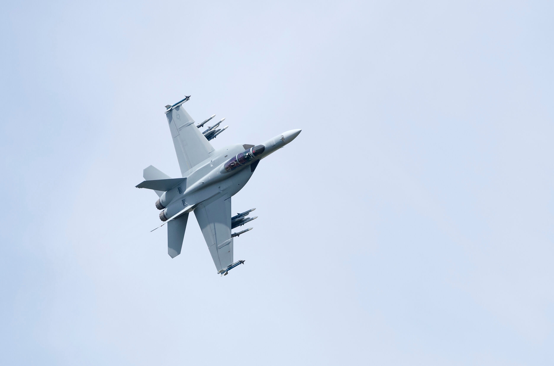 US Navy F/A-18F Super Hornet fly past.