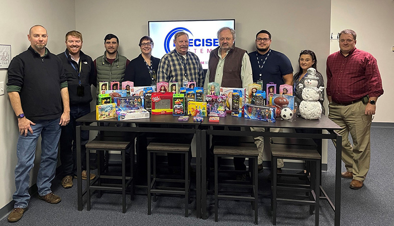 Employees donating children toys